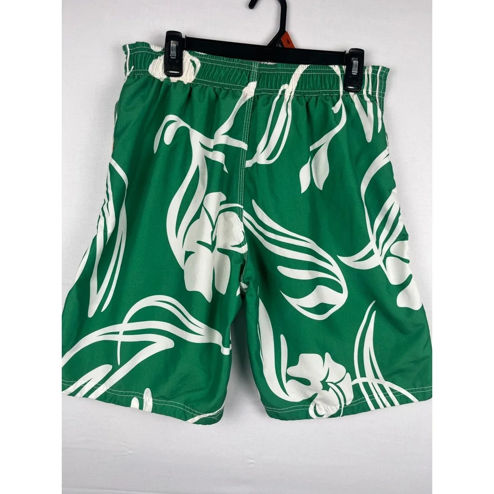 Speedo Swim Trunks Mens Floral Hibiscus Board Shorts Size M Green White